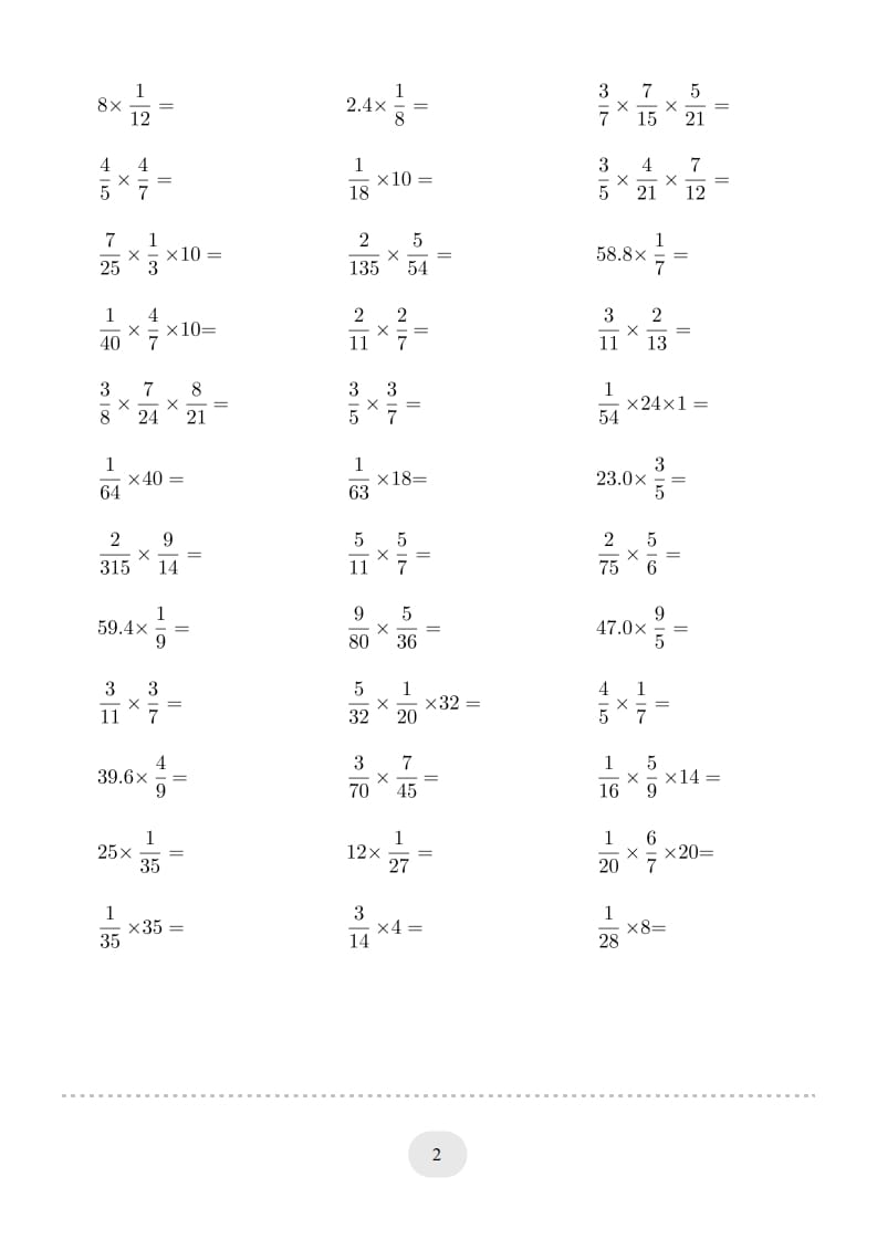 图片[2]-六年级数学上册▲口算题（分数乘法）连打版（人教版）-美途学习网